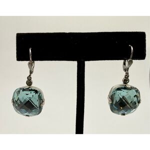 Catherine Popesco Sterling Silver Plated Blue Crystal Earrings